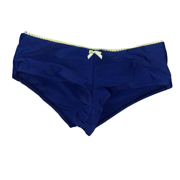 DEEP BLUE LACE BOWKNOT LOW RISE BEACH BOTTOM BIKINI BOYSHORTS - Picture 5 of 11